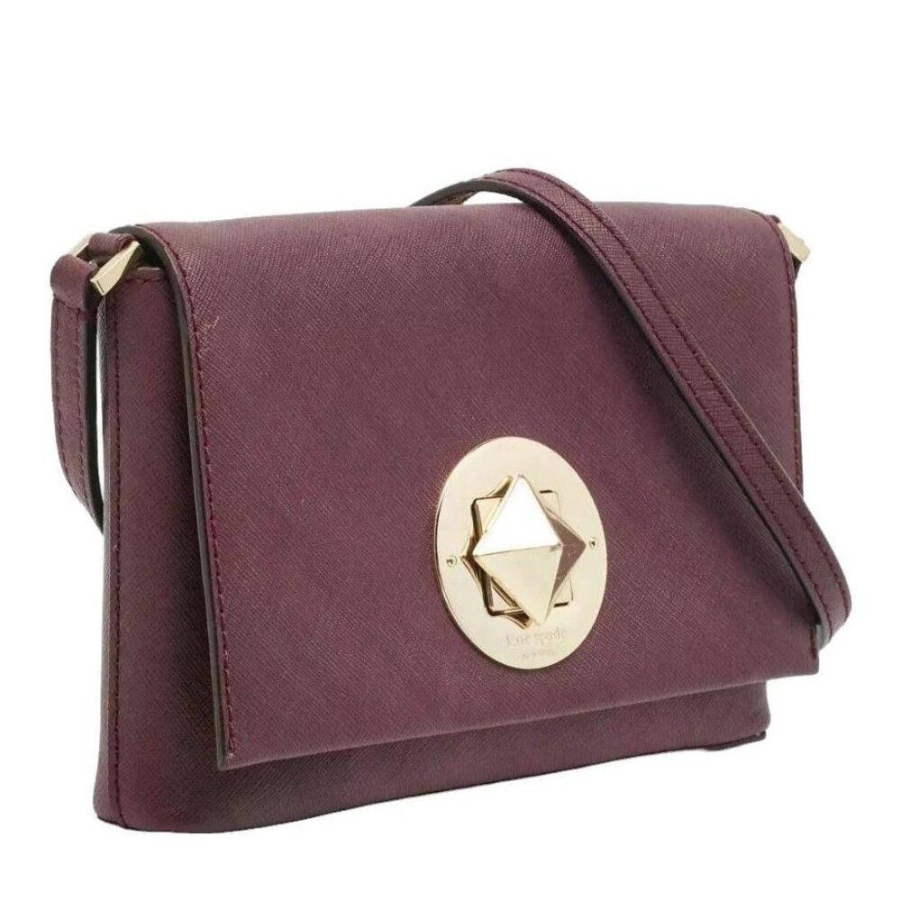 Kate Spade Plum Burgundy Saffiano Leather Crossbody - Turn Lock Gold HW - EUC - Picture 13 of 13